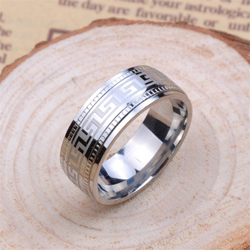 Men's Polished Greek Key Tungsten Ring Men's polished Greek Key tungsten ring