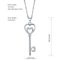 Sterling silver key pendant necklace with a double-heart detail