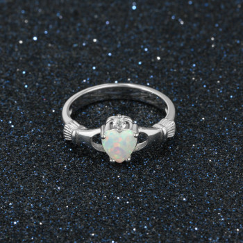 Sterling Silver Claddagh Ring With Heart Opal Stone Sterling Silver Claddagh Ring With Heart Opal Stone