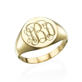 Signet Ring in Gold Plating with Engraved Monogram Signet Ring in Gold Plating with Engraved Monogram