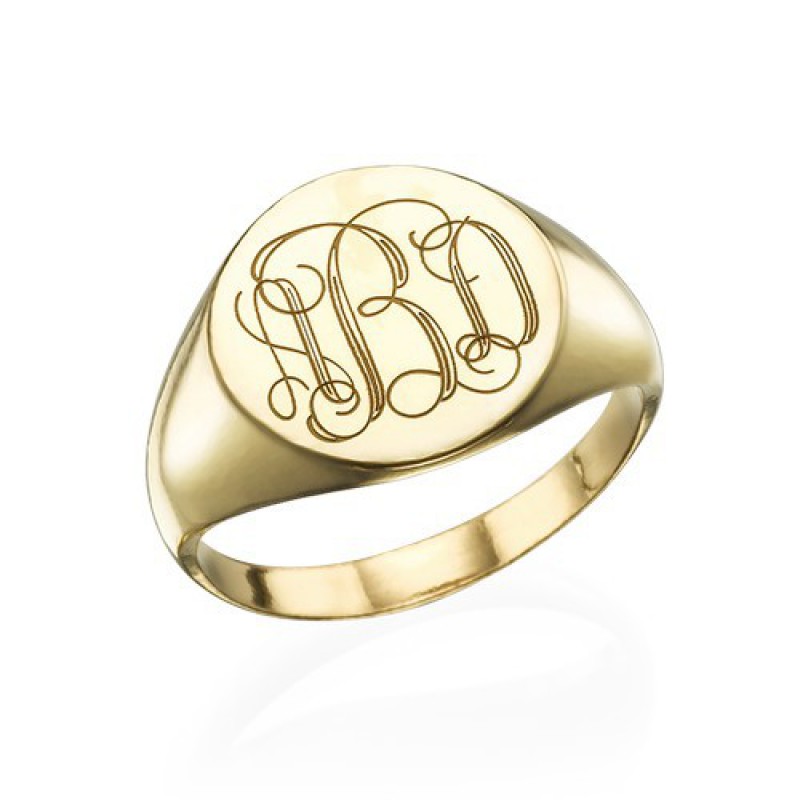 Gold-Plated Engraved Monogram Signet Ring Gold-plated engraved monogram signet ring
