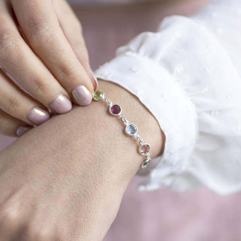 Personalised family birthstone link bracelet with Swarovski crystal stones