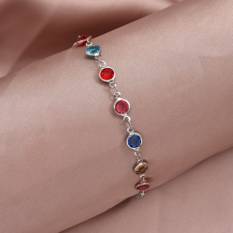 Personalised family birthstone link bracelet with Swarovski crystal stones