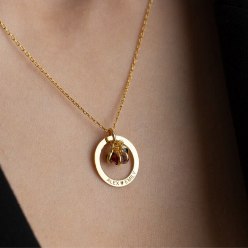 Family eternal ring and birthstone personalised necklace