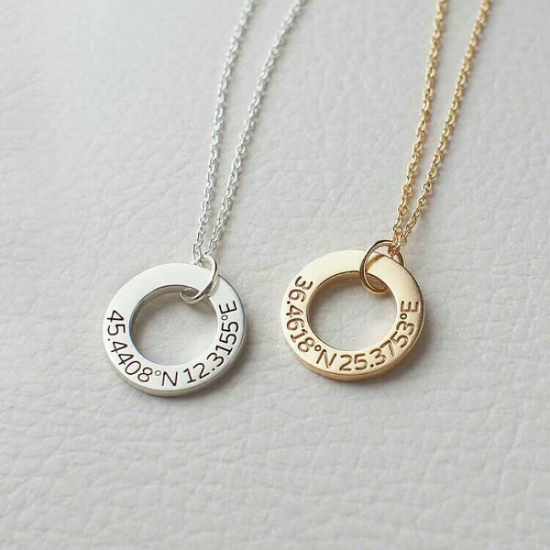 Personalised circle washer necklace with hand-stamped text