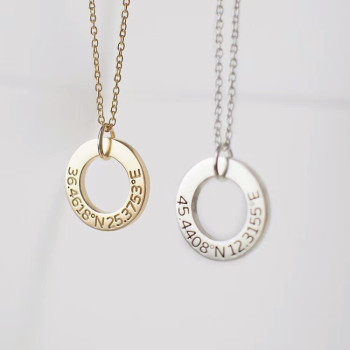 Personalised Circle Washer Necklace with Engraved Text Personalised Circle Washer Necklace with Engraved Text