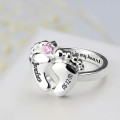 Engraved baby feet ring with birthstone detail