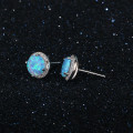 Cultured Blue Opal Stud Earrings in Sterling Silver Round cultured blue opal stud earrings in sterling silver
