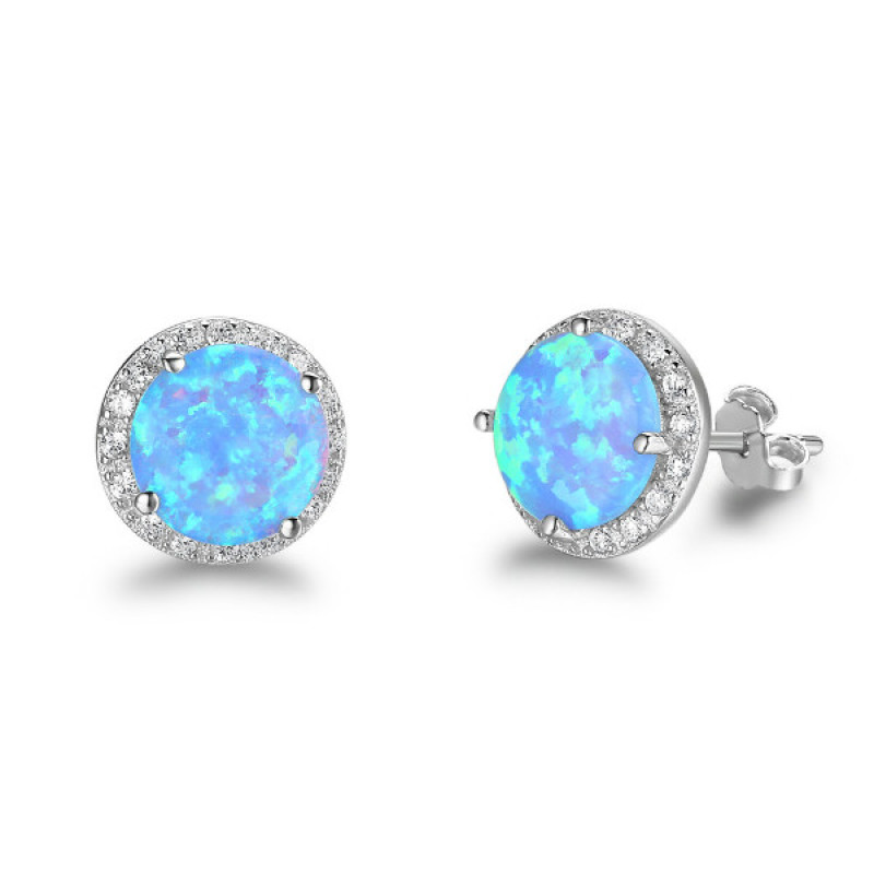 Cultured Blue Opal Stud Earrings in Sterling Silver Round cultured blue opal stud earrings in sterling silver