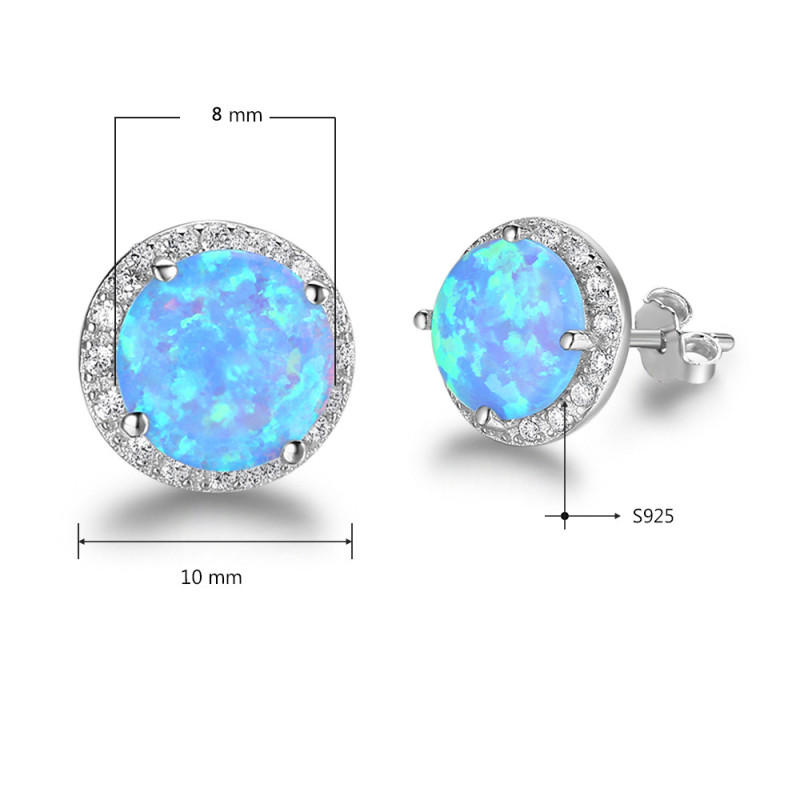 Cultured Blue Opal Stud Earrings in Sterling Silver Round cultured blue opal stud earrings in sterling silver