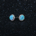 Cultured Blue Opal Stud Earrings in Sterling Silver Round cultured blue opal stud earrings in sterling silver