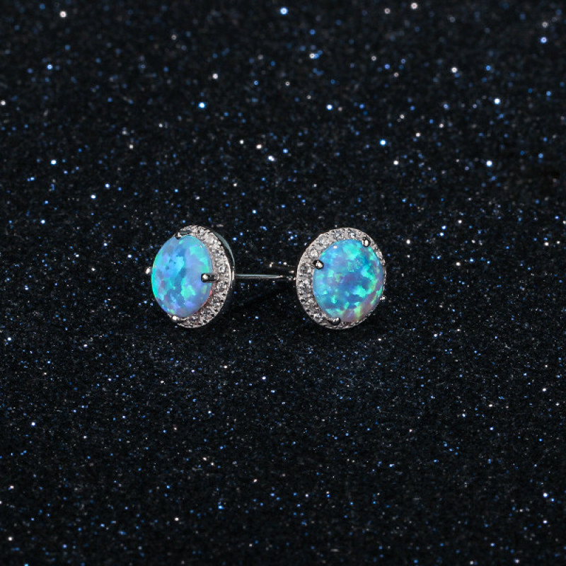Cultured Blue Opal Stud Earrings in Sterling Silver Round cultured blue opal stud earrings in sterling silver