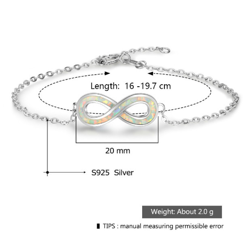White Opal Infinity Bracelet in Sterling Silver White opal infinity bracelet with personalised engraving in sterling silver