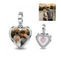 Personalized sterling silver heart photo charm with crystal detail