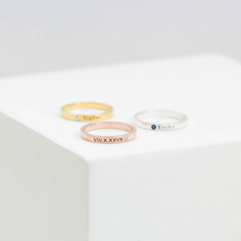 Personalised Birthstone Stackable Name Ring Personalised stackable name ring with inset birthstone detail
