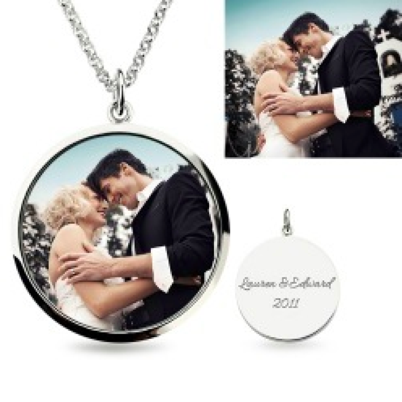 Coloured Photo Necklace in Sterling Silver Coloured photo necklace with personalised photo engraving