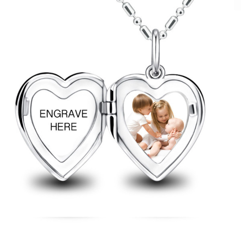 Personalised open-heart photo locket pendant necklace