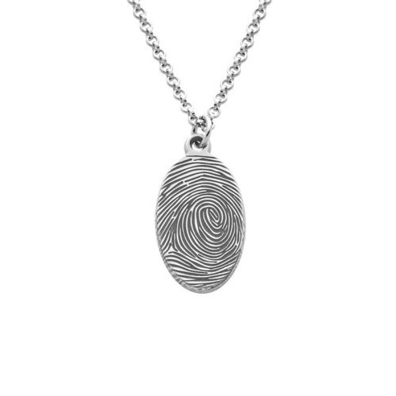 Fingerprint oval necklace with a personalised silver teardrop pendant