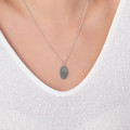 Fingerprint oval necklace with a personalised silver teardrop pendant