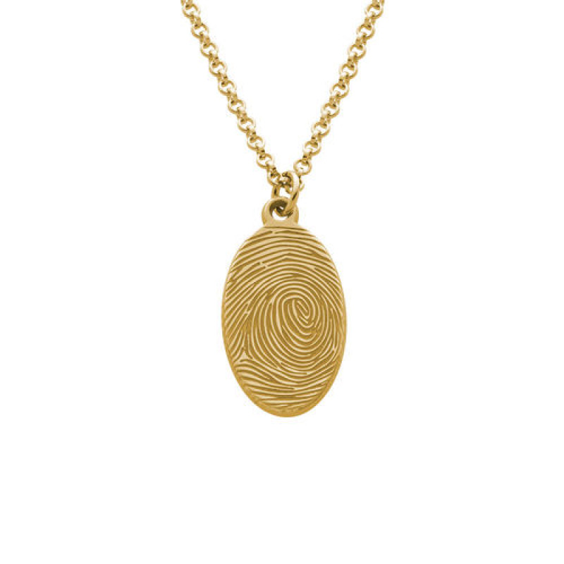 Fingerprint oval necklace with a personalised silver teardrop pendant