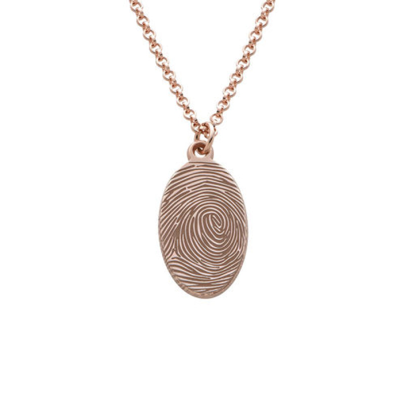 Fingerprint oval necklace with a personalised silver teardrop pendant