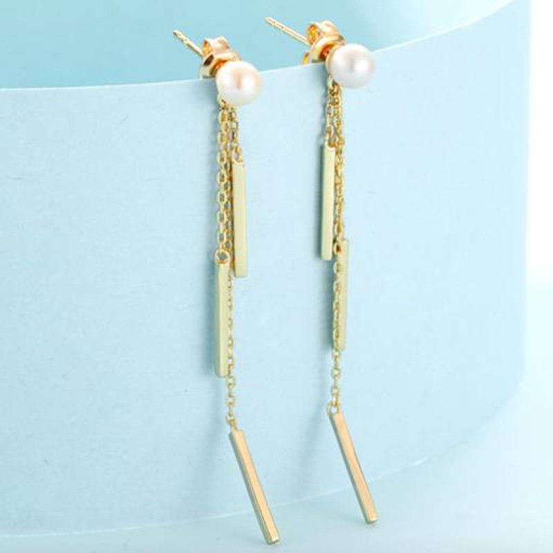 Gold Plated Sterling Silver Pearl Tassel Earrings Gold-plated sterling silver tassel drop earrings with natural pearl