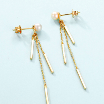 Gold Plated Sterling Silver Tassel Earrings Pearl Drop Earrings