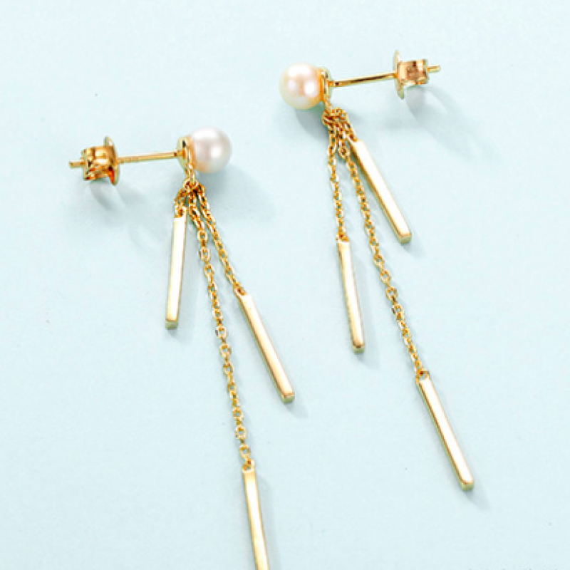 Gold Plated Sterling Silver Pearl Tassel Earrings Gold-plated sterling silver tassel drop earrings with natural pearl