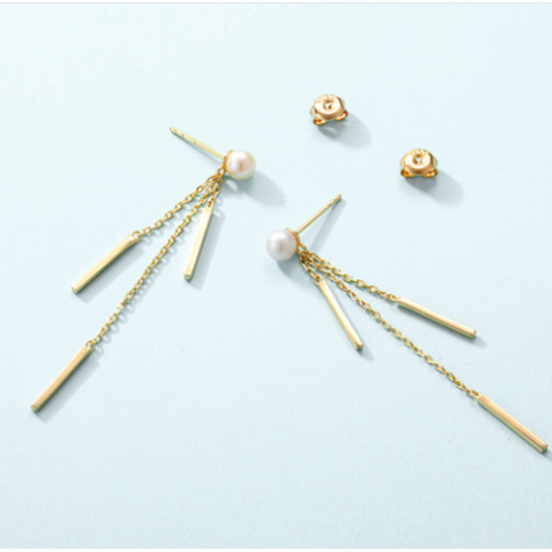 Gold Plated Sterling Silver Pearl Tassel Earrings Gold-plated sterling silver tassel drop earrings with natural pearl