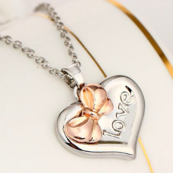Cute Heart With Bow Two Coloured Personalised Necklace