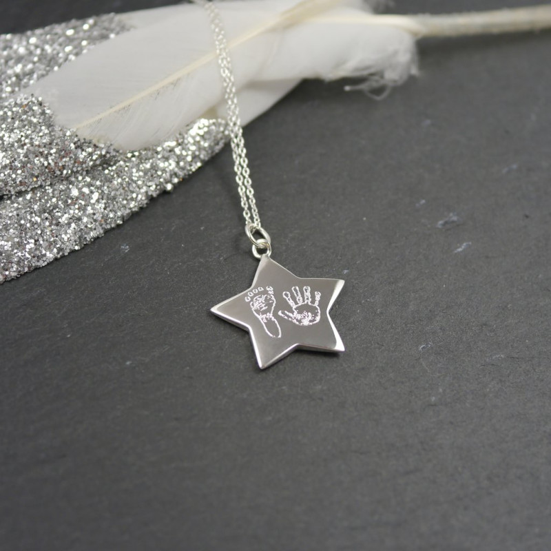 Personalised Handprint Footprint Star Necklace Sterling silver handprint or footprint star necklace
