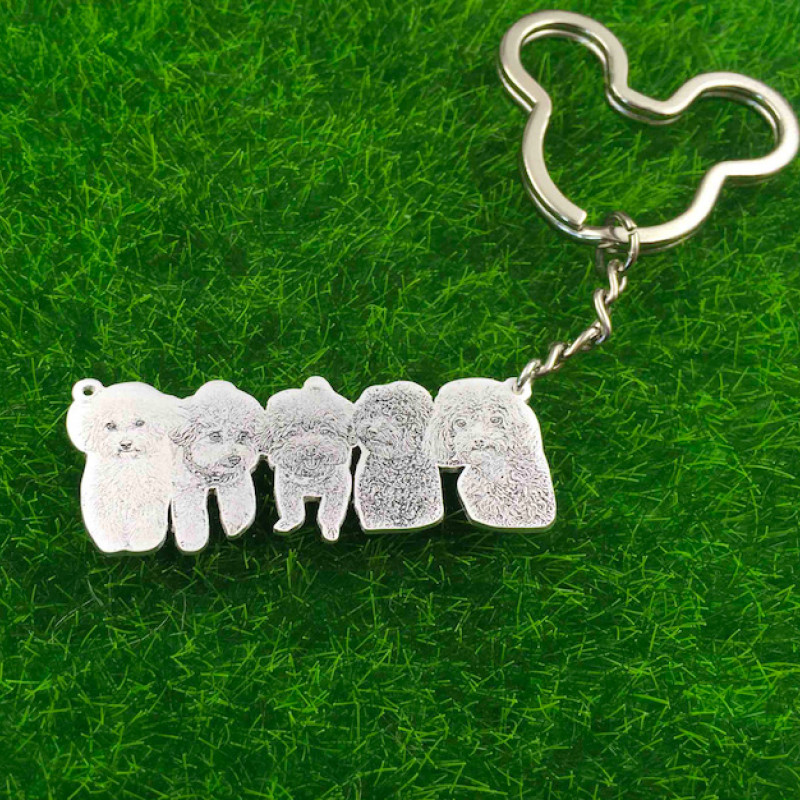 Personalised Multi-Pet Photo Memorial Keyring Personalised multi-pet photo memorial keyring with engraved pendant