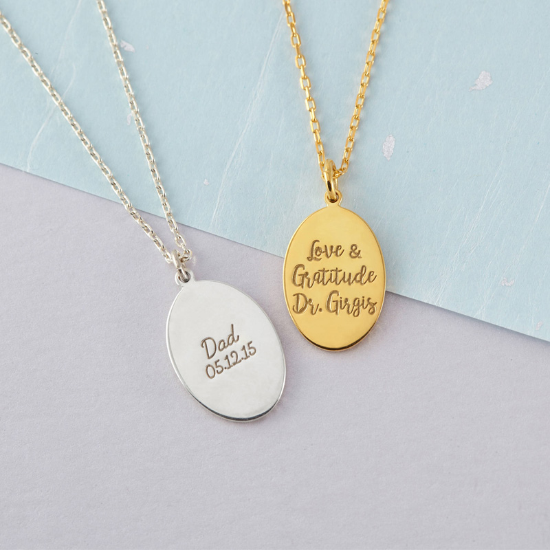 Fingerprint oval necklace with a personalised silver teardrop pendant