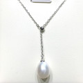 Freshwater pearl oval lariat drop necklace in sterling silver
