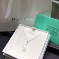 Freshwater pearl oval lariat drop necklace in sterling silver