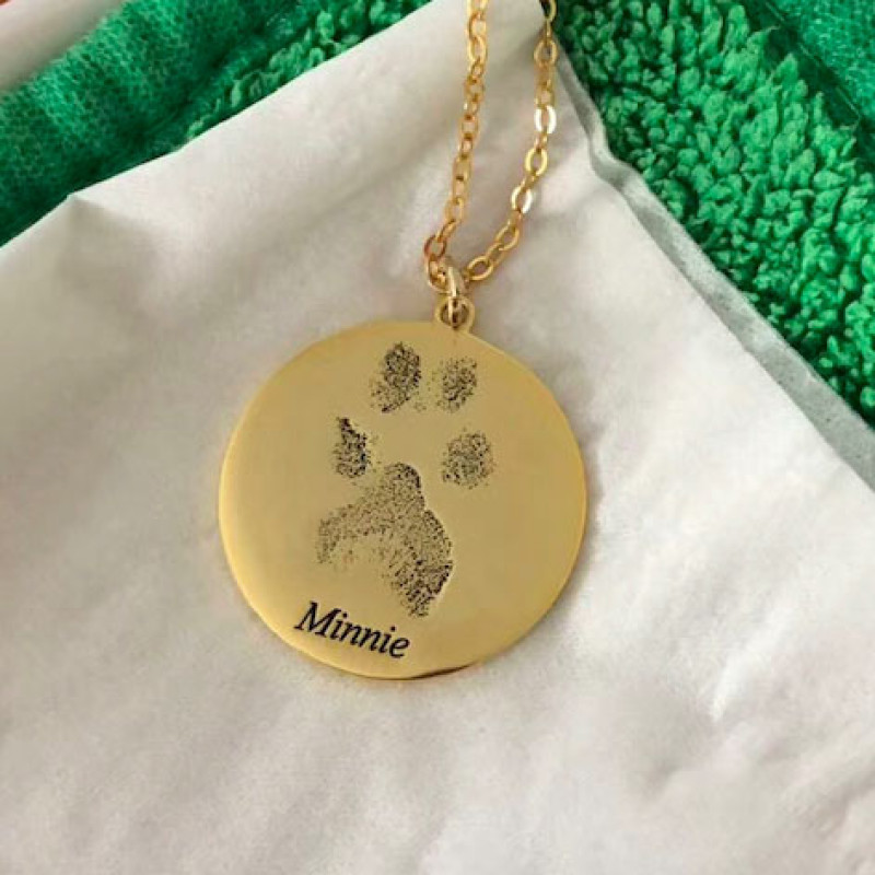 Personalised Pet Paw Print Pendant Necklace Personalised round pet paw print pendant necklace