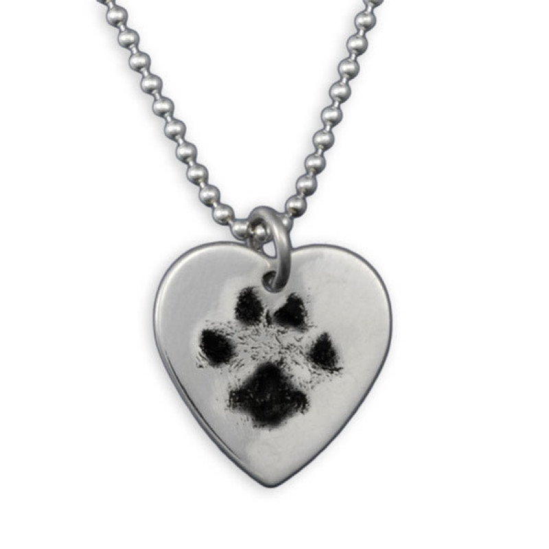 Custom Pet Paw Print Engraved Heart Necklace Custom pet paw print engraved heart necklace in sterling silver