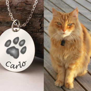 Actual Pet Paw Print Pendant Necklace 925 Sterling Silver