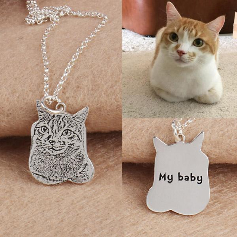 Personalised sterling silver pet photo memorial necklace