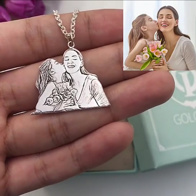 Custom photo engraved sterling silver necklace pendant