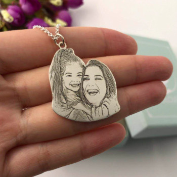 Custom Photo Engraving Necklace Sterling Silver