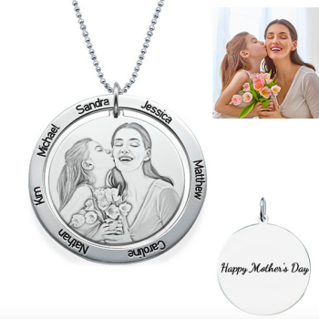 Sterling Silver Custom Photo Engraved Necklace Round Washer Pendant