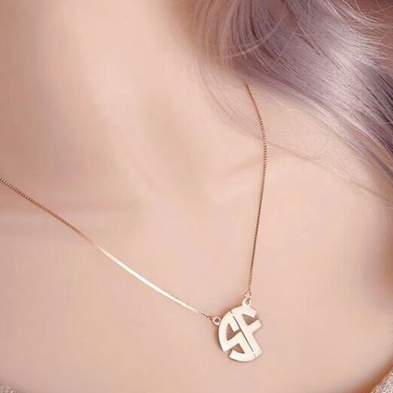 Round cut-out monogram initial necklace