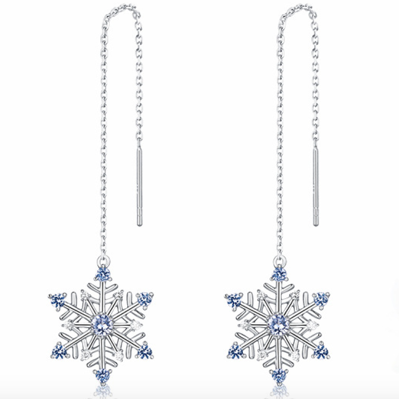 Sterling Silver Snowflake Drop Earrings Long sterling silver snowflake drop earrings