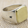 Square Sterling Silver Signet Ring with Brushed Gold Effect Square sterling silver signet ring with brushed gold surface effect