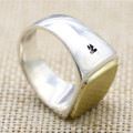 Square Sterling Silver Signet Ring with Brushed Gold Effect Square sterling silver signet ring with brushed gold surface effect