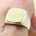 Square Sterling Silver Signet Ring with Brushed Gold Effect Square sterling silver signet ring with brushed gold surface effect