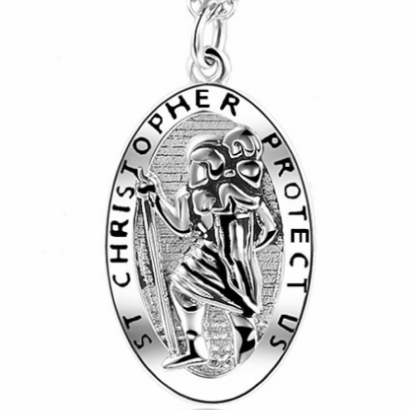 Personalised men's St Christopher silver necklace