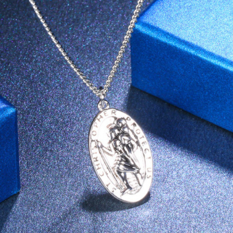 Personalised men's St Christopher silver necklace