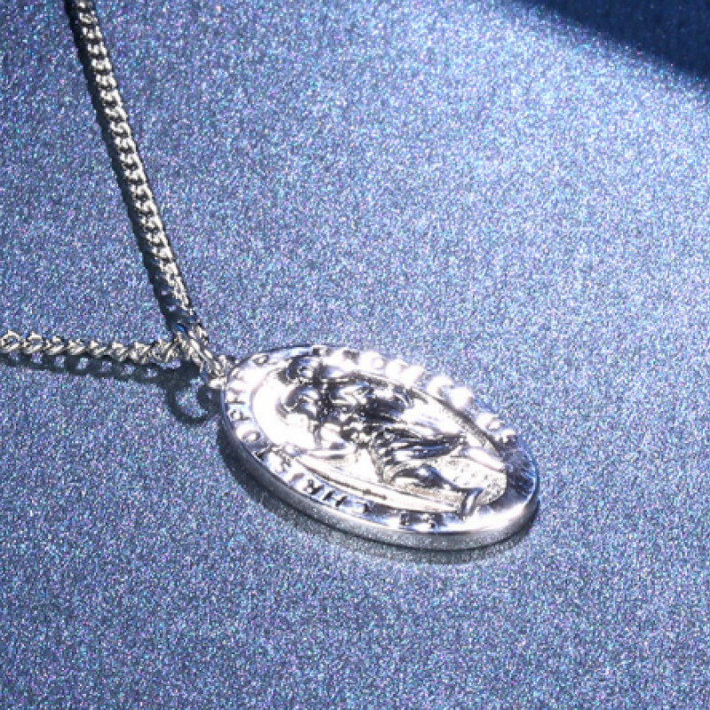 Personalised men's St Christopher silver necklace